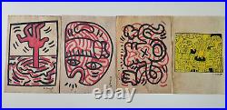 KEITH HARING LOT OF 4, Drawing on paper (Handmade) signed and stamped vtg art