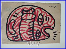 KEITH HARING LOT OF 4, Drawing on paper (Handmade) signed and stamped vtg art