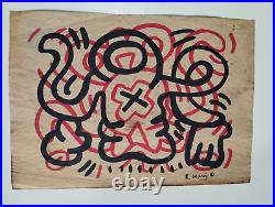 KEITH HARING LOT OF 4, Drawing on paper (Handmade) signed and stamped vtg art