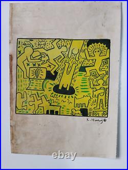 KEITH HARING LOT OF 4, Drawing on paper (Handmade) signed and stamped vtg art