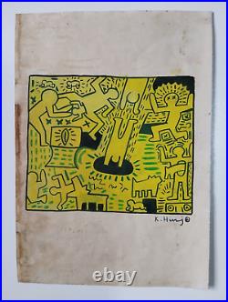 KEITH HARING LOT OF 4, Drawing on paper (Handmade) signed and stamped vtg art