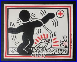 Keith Haring Painting on Canvas Rare 87, Signed Stamped Vintage