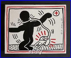 Keith Haring Painting on Canvas Rare 87, Signed Stamped Vintage