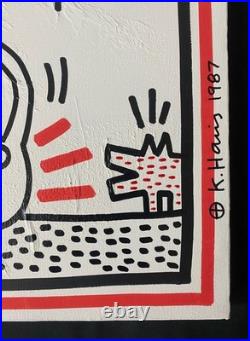 Keith Haring Painting on Canvas Rare 87, Signed Stamped Vintage