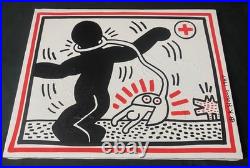 Keith Haring Painting on Canvas Rare 87, Signed Stamped Vintage