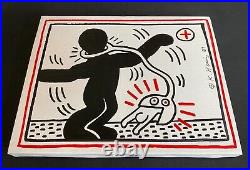 Keith Haring Painting on Canvas Rare 87, Signed Stamped Vintage
