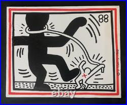 Keith Haring Painting on Canvas Rare 88, Signed Stamped Vintage