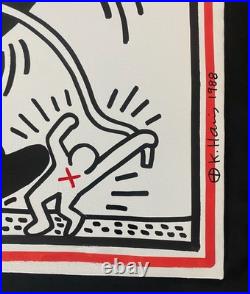 Keith Haring Painting on Canvas Rare 88, Signed Stamped Vintage