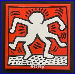 Keith Haring Painting on Vintage Unique Canvas SIGNED NYC POP SHOP