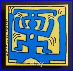 Keith Haring Painting on Vintage Unique Canvas SIGNED NYC POP SHOP