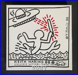 Keith Haring Painting on Vintage Unique Canvas SIGNED NYC POP SHOP