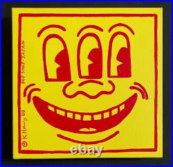 Keith Haring Painting on Vintage Unique Canvas SIGNED NYC POP SHOP
