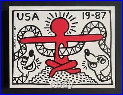 Keith Haring Painting on Vintage Unique Canvas SIGNED NYC POP SHOP