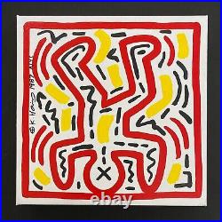 Keith Haring Painting on Vintage Unique Canvas SIGNED NYC POP SHOP