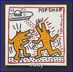 Keith Haring Painting on Vintage Unique Canvas SIGNED NYC POP SHOP