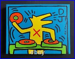 Keith Haring Painting on Vintage Unique Canvas SIGNED NYC POP SHOP