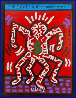 Keith Haring Painting on Vintage Unique Canvas SIGNED NYC POP SHOP