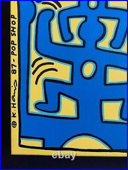 Keith Haring Painting on Vintage Unique Canvas SIGNED NYC POP SHOP