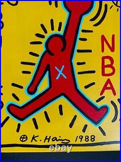 Keith Haring Painting on Vintage Unique Canvas SIGNED NYC POP SHOP