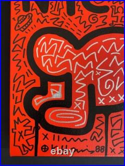 Keith Haring Painting on Vintage Unique Canvas SIGNED NYC POP SHOP