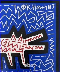Keith Haring Painting on Vintage Unique Canvas SIGNED NYC POP SHOP