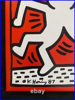 Keith Haring Painting on Vintage Unique Canvas SIGNED NYC POP SHOP