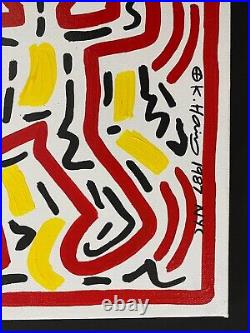 Keith Haring Painting on Vintage Unique Canvas SIGNED NYC POP SHOP