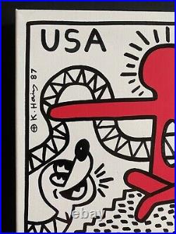 Keith Haring Painting on Vintage Unique Canvas SIGNED NYC POP SHOP