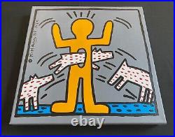 Keith Haring Painting on Vintage Unique Canvas SIGNED NYC POP SHOP