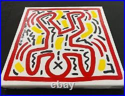 Keith Haring Painting on Vintage Unique Canvas SIGNED NYC POP SHOP