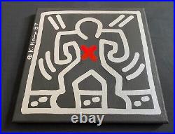 Keith Haring Painting on Vintage Unique Canvas SIGNED NYC POP SHOP