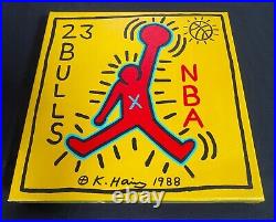 Keith Haring Painting on Vintage Unique Canvas SIGNED NYC POP SHOP