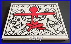 Keith Haring Painting on Vintage Unique Canvas SIGNED NYC POP SHOP