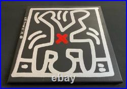 Keith Haring Painting on Vintage Unique Canvas SIGNED NYC POP SHOP