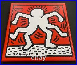 Keith Haring Painting on Vintage Unique Canvas SIGNED NYC POP SHOP