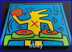 Keith Haring Painting on Vintage Unique Canvas SIGNED NYC POP SHOP