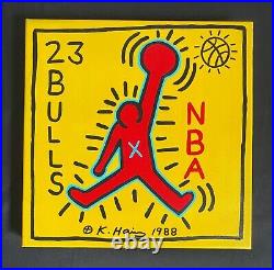 Keith Haring Painting on Vintage Unique Canvas SIGNED NYC POP SHOP