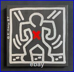 Keith Haring Painting on Vintage Unique Canvas SIGNED NYC POP SHOP