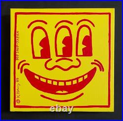 Keith Haring Painting on Vintage Unique Canvas SIGNED NYC POP SHOP
