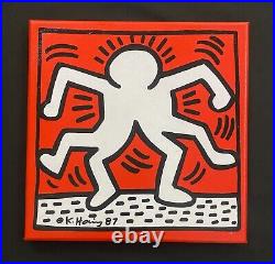 Keith Haring Painting on Vintage Unique Canvas SIGNED NYC POP SHOP