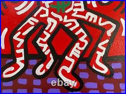 Keith Haring Painting on Vintage Unique Canvas SIGNED NYC POP SHOP