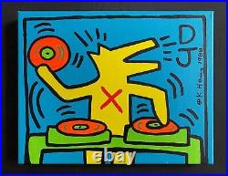 Keith Haring Painting on Vintage Unique Canvas SIGNED NYC POP SHOP