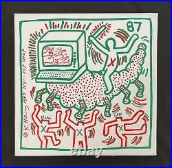 Keith Haring Painting on Vintage Unique Canvas SIGNED NYC POP SHOP