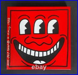 Keith Haring Painting on Vintage Unique Canvas SIGNED NYC POP SHOP