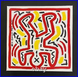 Keith Haring Painting on Vintage Unique Canvas SIGNED NYC POP SHOP