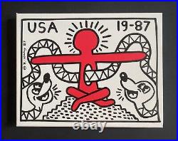 Keith Haring Painting on Vintage Unique Canvas SIGNED NYC POP SHOP