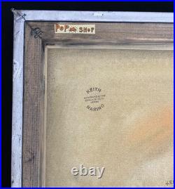 Keith Haring Painting on Vintage Unique Canvas SIGNED NYC POP SHOP