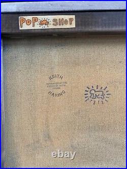 Keith Haring Painting on Vintage Unique Canvas SIGNED NYC POP SHOP
