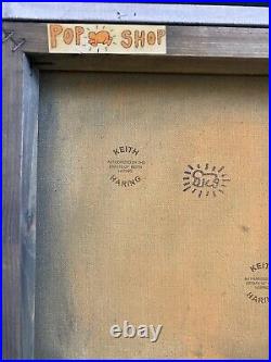 Keith Haring Painting on Vintage Unique Canvas SIGNED NYC POP SHOP