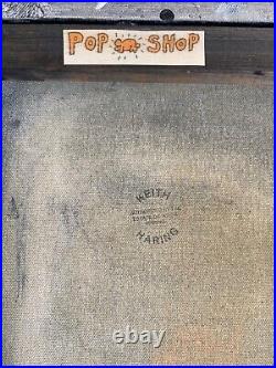Keith Haring Painting on Vintage Unique Canvas SIGNED NYC POP SHOP